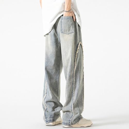 Men’s Baggy Jeans Loose Fit Hip Hop Denim Skate Pants Elastic Waist Distressed Straight Leg Casual Trousers3