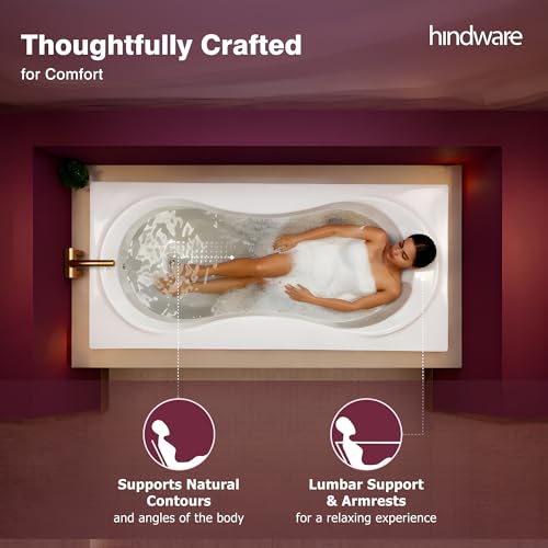 Image of Hindware Trendy Bathtub for Bathroom | ABS Body | Floor Mount | White | Size: 5.00 x 2.51 x 1.56 ft (LxWxH) | 1 Year Warranty | Fixing Kit & Accessories Not Included