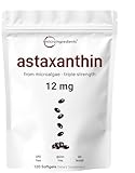 Micro Ingredients Astaxanthin 12mg with MCT Oil, 120 Softgels, 4 Month Supply | Premium Astaxanthin Antioxidant Supplements* | Fresh Microalgae Source | Triple Strength, Non-GMO, Gluten Free, No Soy