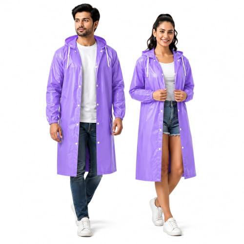 Image of Full Length Waterproof Raincoat for Men & Women | Hooded Transparent Rain Wear with Sleeves | Reusable Long Rain Jacket for Bike Riding, Travel, Camping & Monsoon Protection