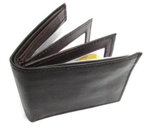 Dangerous Threads Mens Choc Brown Leather Wallet Bifold Three Window 786b3