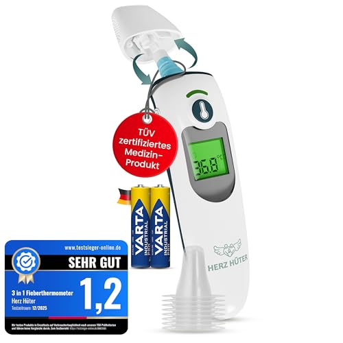 Herz Hüter® Fieberthermometer 3-in-1 Thermometer Stirn- und Ohrthermometer für Säuglinge, Kinder & Erwachsene, ausgezeichnete Genauigkeit und Sicherheit, TÜV-zertifiziertes Medizinprodukt