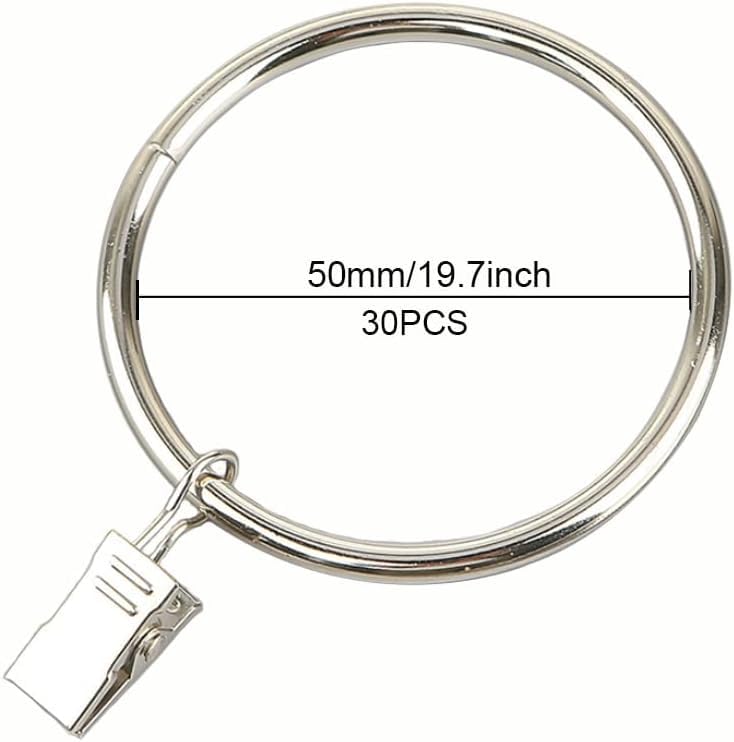 Gardinenringe 50 Mm Metall 30 Stück Gardinenringe Mit Clips – 50mm Metall- Ringe Für Vorhänge & Duschvorhang Vorhangringe Groß