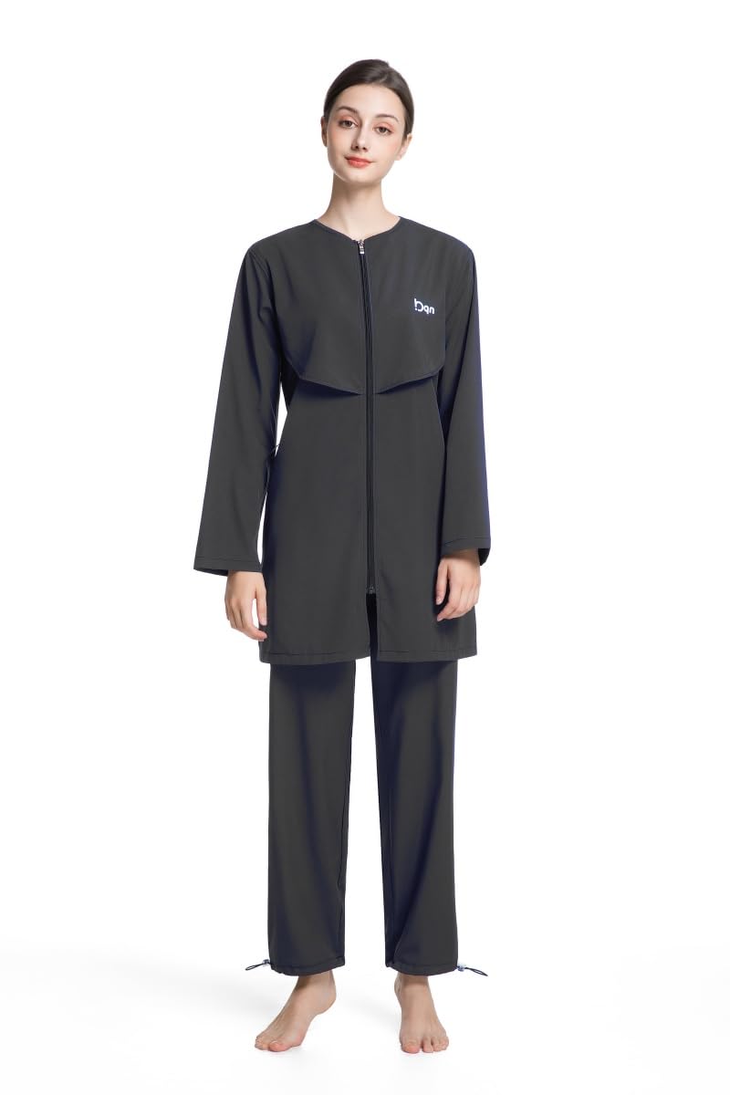Burkini donna maniche lunghe con cappuccio, pantaloni lunghi, vestibilità ampia, asciugatura rapida, immersione