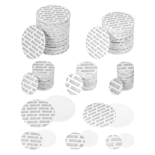 PATIKIL 20/24/28/38/51mm/0.79/0.95/1.1/1.5/2" Foam Lid Liner, 250pcs Adhesive Round PS Pressure Sensitive Seals for Plastic Glass Jar Bottle Cap Canning Vials Seals Black Text, White