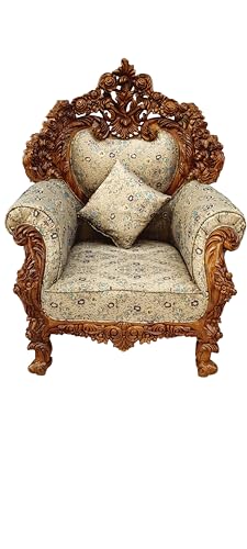 Image of Wooden 5 Seater Sofa Set | 3+1+1 Solid Wood Heavy Hand-Carved Sofa | Traditional Design Furniture for Living Room, Home | Office