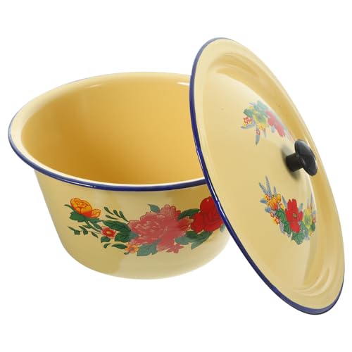 MUSISALY Lavabo Vintage de Esmalte de 18 CM con Tapa Cuenco Retro Multifuncional para Lavado de Manos en Cocina Recipiente Esmaltado para Almacenamiento en Hogar y Restaurantes