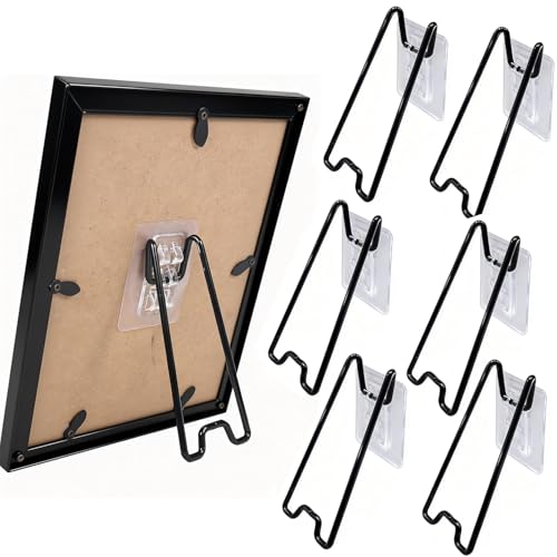 ALLWIN 6 Pcs Stainless Steel Picture Frame Stand, Tabletop Easel Holder with Self-Adhesive Backing - Adjustable Height for 5.9