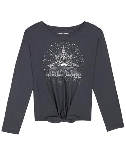 Image of Lucky Brand Girls' Long Sleeve Graphic T-Shirt, Tagless Cotton Tee with Fun Designs