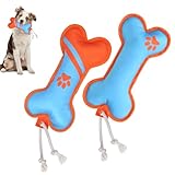 BINGPET 2Pcs Dog Pool Floating Toys,Durable Fetch Dog Water Toys, Bone Shaped Squeaky Toy with Rope for Summer Pool Interactive Doggies Chew Toys