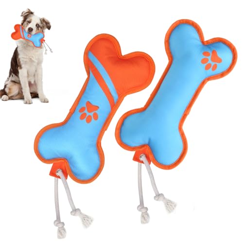 BINGPET 2Pcs Dog Pool Floating Toys,Durable Fetch Dog Water Toys, Bone Shaped Squeaky Toy with Rope...