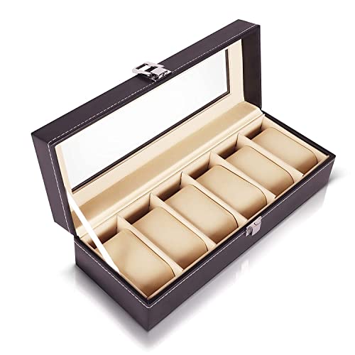 ABOUT SPACE Watch Box Organizer – 6 Slot Watch Storage Holder and Display Collection Box with Transparent Glass – Watch Case Organiser for Men and Women – Travel Friendly Box for Gifts (Black)