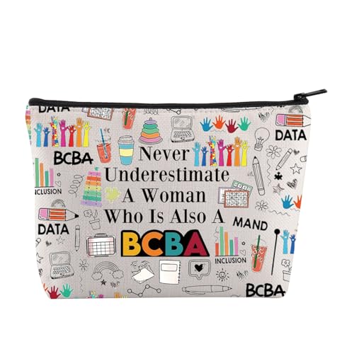 JYTAPP BCBA Makeup Bag Women Behaviour Analyst Gift SPED Appreciation Gift Behavior Technician Gift for ABA BCBA, beige
