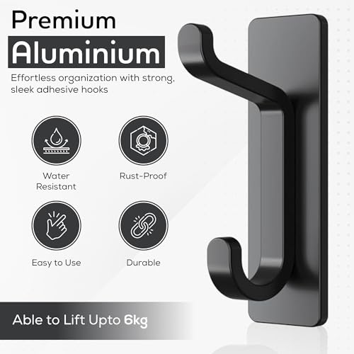 BHSG Self Adhesive Hooks, Strong Grip, Damage-Free, Waterproof-Rustproof for Bathroom, Living Room for Hanging Clothes, Hats, Keys, 4 Pack, (Black) - Image 3