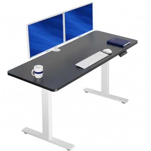 Image of VIVO Electric 60 x 24 in Standing Desk, Memory Height Adjustment, 1B Series, Holds 220 lbs, One-Piece Black Top, White Frame, DESK-KIT-1W6B