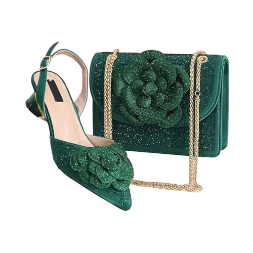 Women Shoes and Bag Set with Embellished Pearls-Knot Wear-Resistant and Comfortable Heel