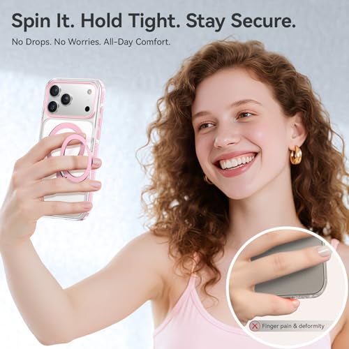 Peerock for iPhone 17 Pro Max Case with 360° Spin Stand, Non-Yellowing Transparent Back, TPU Inner Cushion, Magnetic Mag Safe Compatible, Military Protection, Cute Cover for Girl, Clear/Pink - image 8