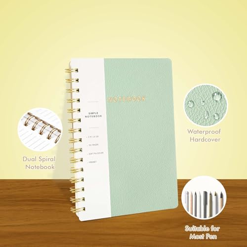 Image of Spiral Notebook-5.75 inch x 8.125 inch College Ruled Journal with Inner Pockets and 160 Pages,PU Leather Cover Business Journal, Twin-Wire Binding Notebook Perfect for Office & Home School Supplies Mint Green
