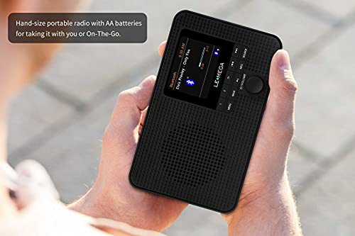 Image of LEMEGA IR1 Portable WIFI Internet Radio,FM Digital Radio,Bluetooth Speaker,Dual Alarms Clock,Sleep Snooze Timer,40 Presets, Headphone-Output,Colour Display,Batteries or Mains Powered - Black Finish