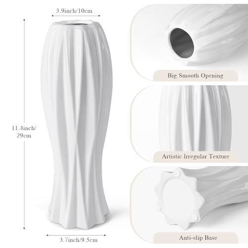 Kaitnax 12 " Flower Vase White Ceramic Vase Minimalism Style for Modern Table Shelf Home Décor White Vase for Pampas Grass, Office Decor - Image 5