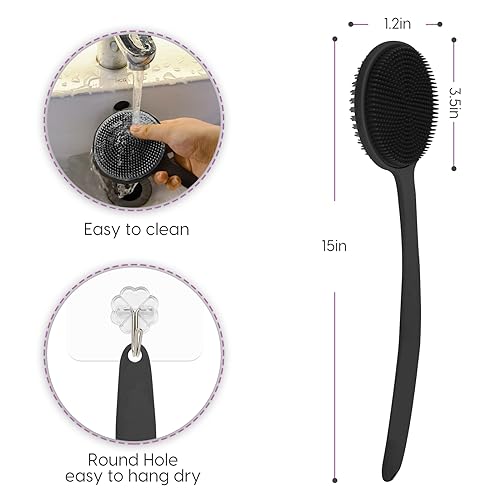 Silicone Back Scrubber for Shower 17in Lengthen Long Handle Body Brush - Image 2