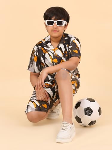 Image of Ninos Dreams Boys Cotton Rayon Halfsleeves Coord Set with Shirt & Shorts /Boys Vacation wear /boys co ord set /Boys Tropical print Shirt & Shorts set /Boys Clothing Set