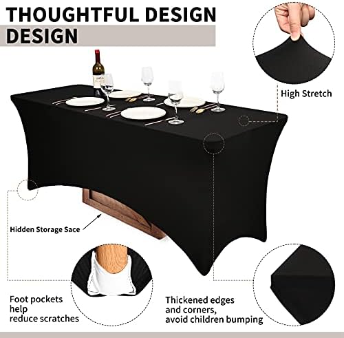 Lumaycens 2 Packs Polyester Fitted Rectangular Tablecloths 6ft Stretchable Elastic Spandex Table Cover Black Patio Tablecloth Wedding Party Cocktail Bar Craft Exhibitions Washable Table Cover