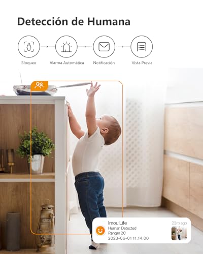 Imou 3MP Cámara Vigilancia WiFi Interior 2K, 360° Cámara de Vigilancia Bebe con Visión Nocturna, Detección de Humana, Compatible con Alexa, Ranger 2C