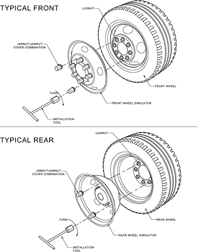 Image of 4X 19.5 Bolt On Wheel Simulators Compatible with Ford 1999-2004 F450 F550, 8 Lug Front Rear Dually Hub Caps Skins Liners Rim Covers Stainless Steel Polished with Installation Tool Kit C19F8