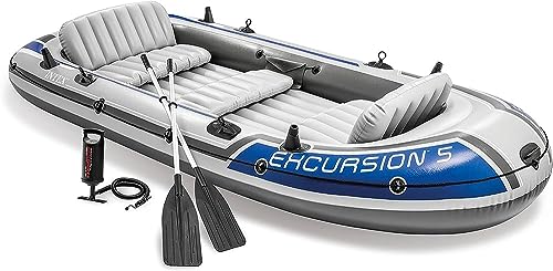 Image of Exursion 5, 5 Person Inflatable Boat for Flood Rescue, Adventure, Rafting, Fishing, Fun and Enjoyment in River and Swimming Pool with Oars & Air Pump (68325)