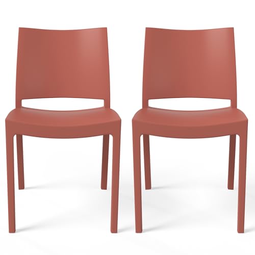 Costaelm Arm Chairs Set of 2, Stackable Balcony Chairs Set of 2, Modern Outdoor Seating Furniture Front Porch Lawn Balcony Yard Dining Side Chair for Kitchen Restaurant, Red