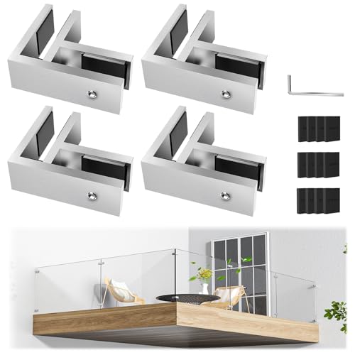4 Pack T304 Railing Glass to Glass Clamp, Stainless Steel Bracket for Balustrade, 90 Degree Brushed Finish Railing Clip Holder for Pool Fence, Balustrade, Balcony Deck