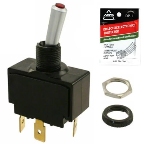 FalconSupply 12V Marine Toggle Rocker Switch Kit Genuine OEM Carling Marine Grade SPST On-Off Maintained Red Lighted 15A Heavy Duty 3-Pin Panel Sealed for Boat Dash & Automotive