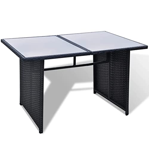 Image of DEVOKO Outdoor 6 PCS L Shape Rattan Sofa Set,Table and Ottoman with Cushions, Deck Furniture Dining Table Set, Garden, Porch, Backyard (Balck & White)