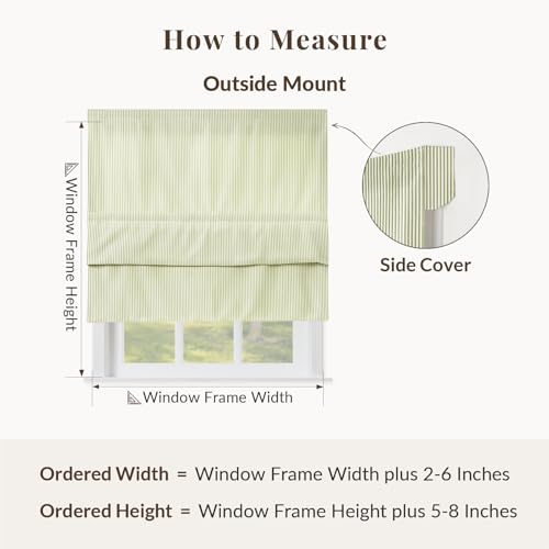 Image of TWOPAGES No Drill Cordless Farmhouse Ticking Stripe Roman Shades Roman Blinds for Windows, Custom Made Light Filtering Blackout Blinds Shades for French Door, Olivine Pinstripe, 1 Piece