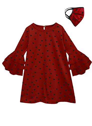 Image of A.T.U.N. (ALL THINGS UBER NICE) Girls Polka Dot Cotton Ruffle Sleeve Knee Length Casual Dress with Mask