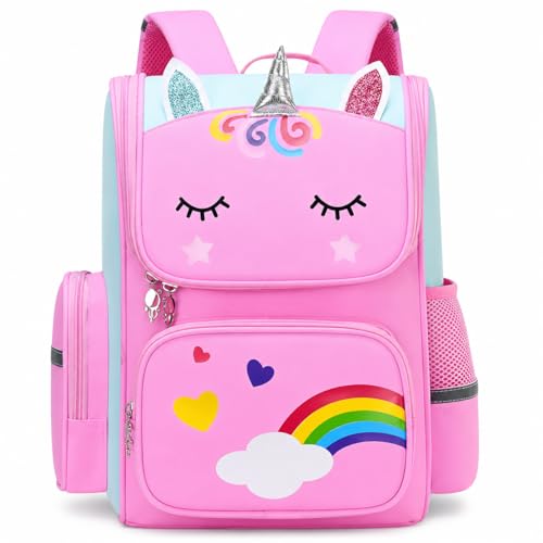 Mochila Escolar Infantil Unicórnio | Poliéster Rosa Grande 40 cm Costas | Alças Acolchoadas Ajustáveis | Para Creche e Passeio | Leve 585 g | Meninas Bichinhos
