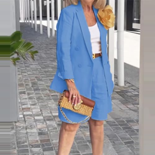 ZOCAVIA Womens Blazer Shorts Set Suit Set 2 Piece Dressy Short Sets Solid Open Front Long Sleeve Suit Jackets and Short Pants4
