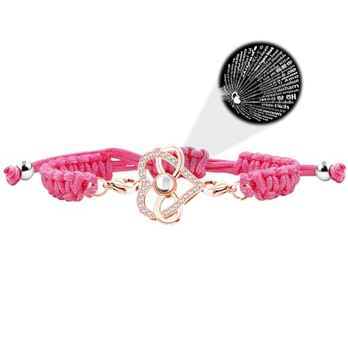 Image of 100 Languages I Love You Bracelet Necklace Heart Projection Bracelets Adjustable Braided Rope Friendship Love Gifts for Mom Best Friends