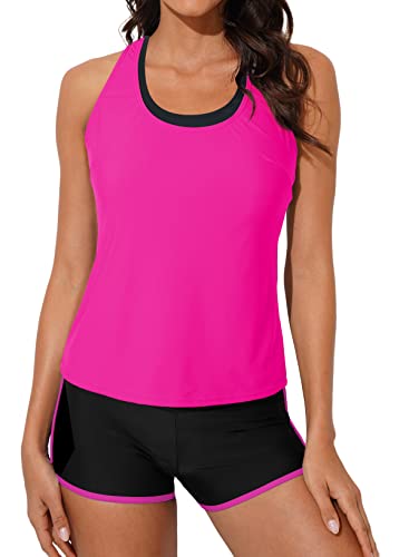 Image of Aleumdr Womens Athletic 3 Piece Tankini Swimsuits with Shorts Swim Tank Tops with Sports Bra and Boyshorts Bathing Suits