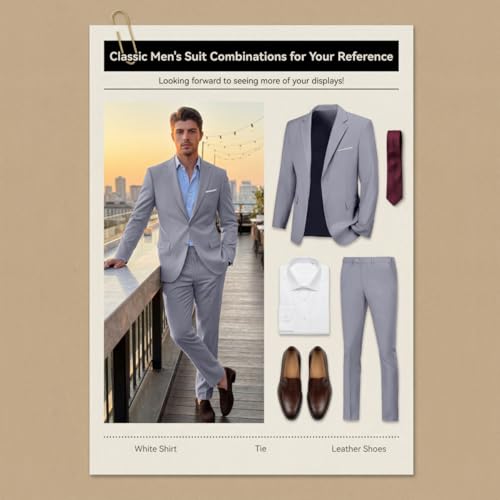 Image of Mens 2 Piece Suit Slim 2 Button Prom Suit Jacket Pants Tuxedo Set