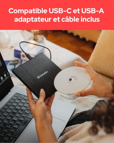 Graveur CD/DVD Externe USB-C compact et performant pour ordinateurs portables