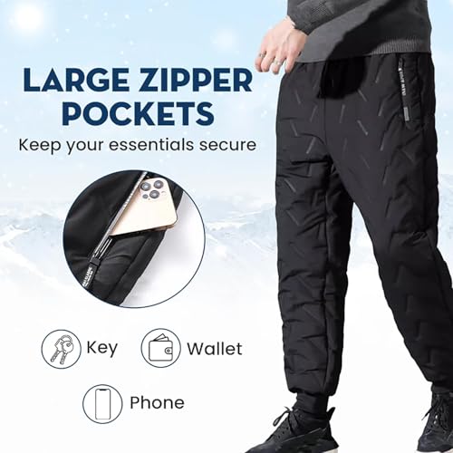 FleeceActive – Unisex Fleece-gefütterte wasserdichte Hose, leichte Schnee-Trainingshose, Unisex Fleece-gefütterte wasserdichte Hose, Schwarz , L