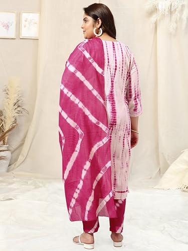 Image of MIRCHI FASHION Pure Cotton Plus Size Straight Kurta Set with Dupatta | 3 Piece Summer Ethnic Kurta Pant Set | Office Wear Salwar Suit for Women