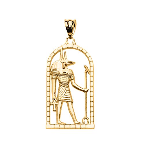 14k Yellow Gold Egyptian Anubis Pendant Necklace