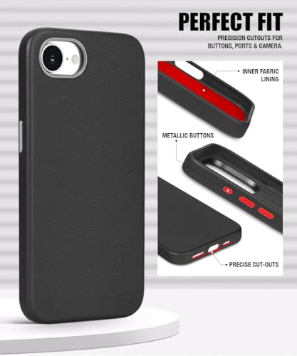 Image of WOW IMAGINE Back Cover for iPhone 16e | iPhone 17e | Shockproof Tough Leather Texture Hard Mobile Case | Ultra Slim Non-Slip Grip | Inner Velvet Fabric | Metal Camera Ring - Black