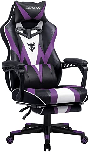Zeanus Gaming Chair for Adults Purple Gaming Chairs Reclining Computer Chair with Footrest for Heavy People Gamer Chair with Massage Ergonomic PC Gaming Chair Racing Chair for Gaming Big and Tall