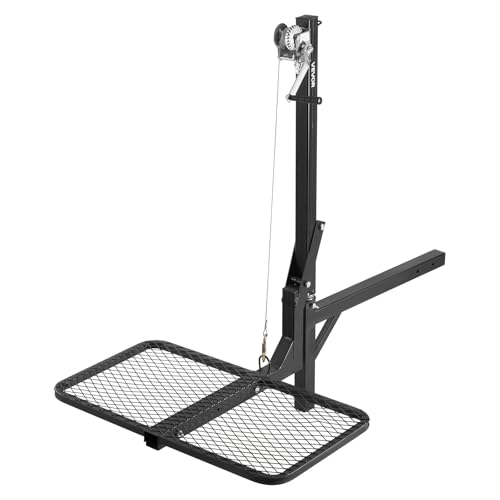 VEVOR Hitch Deer Hoist with Lifting System Platform 300 lbs Load Capacity Game Hoist Winch Lift with 2-inch Receiver 360-Degree Swivel Shaft & Foldable Hitch-Mounted Deer Hanger for Moving Game
