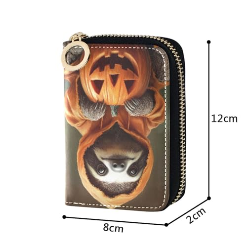 Small Women's Wallet Credit Card Holder RFID Blocking Zip Around Coin Change Purse with Zipper Sloth Halloween Pumpkin Cute3