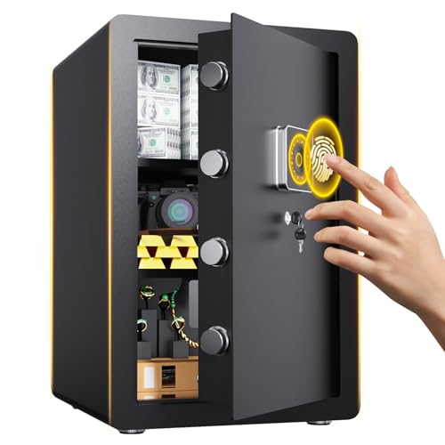 TXTDPL Safe Box,3.4 Cubic Feet Home Safes,Biometric Safes,with Gun Rack and Removable Shelf,Security Safe Box for Money Cash Valuables,for Bedroom Offices Drawing Room safe